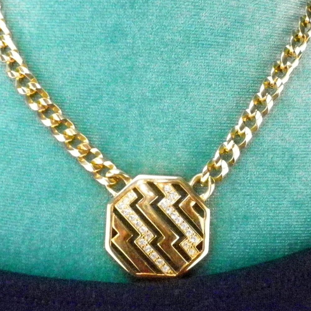 Vintage Avon 1886-1986 Centennial Rhinestone Pendant Chain Necklace 16"